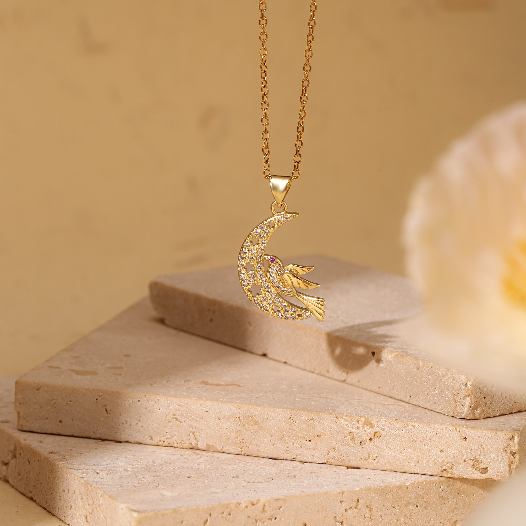 LNCHRAN Moon & Bird Necklace Stainless Steel Beach Jewelry